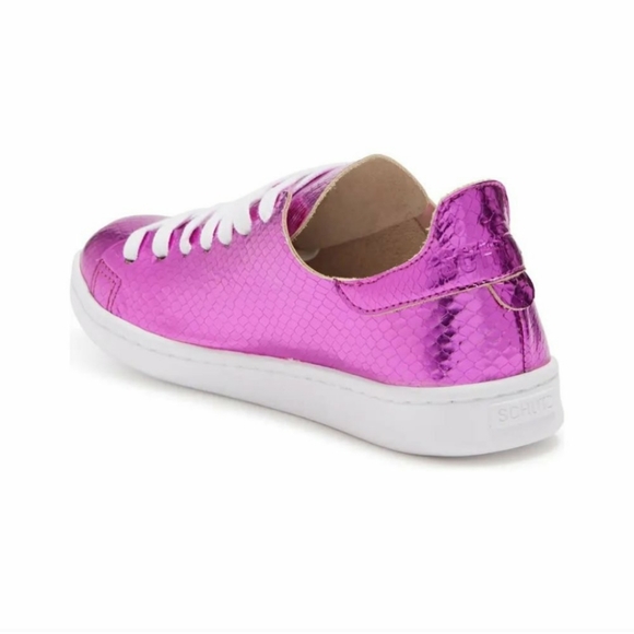 HOST PICK SCHUTZ Ofelia Metallic Pink Snakeskin Leather Sneakers NWT - Picture 2 of 7